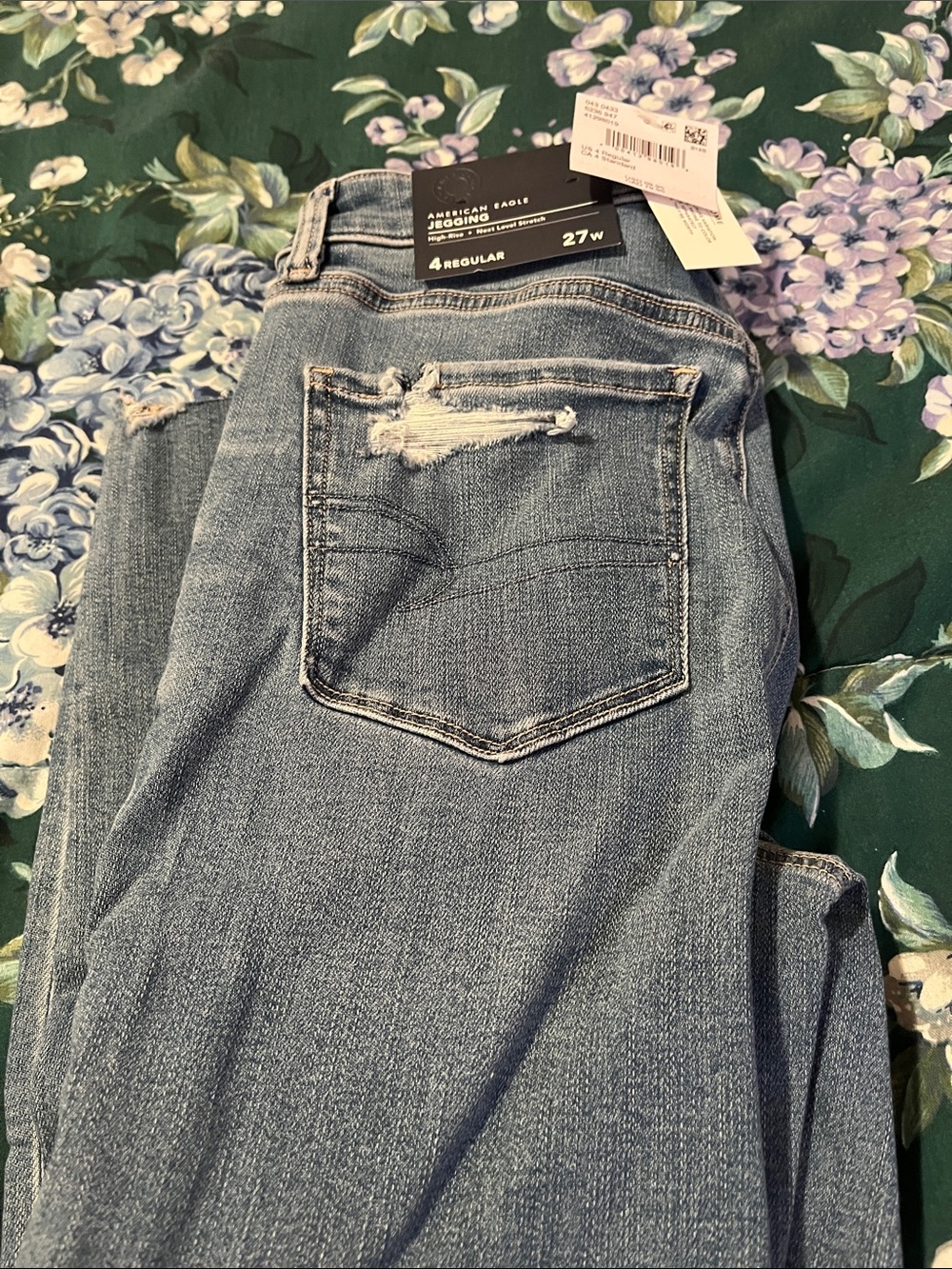 American Eagle Outfitters Light Wash High-Rise Jeggings with Distress - Blue